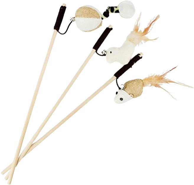 고양이 둥둥펫 우드 낚시대 3p + 삼베 장난감 3종 리필 세트, 혼합색상, 1세트 - 쿠팡