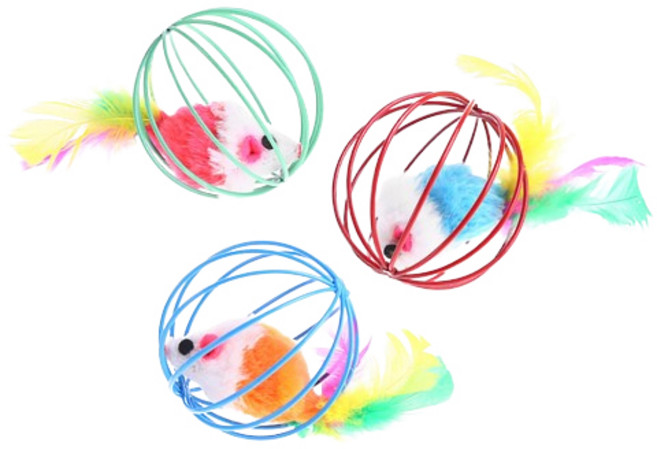 지앤와이 고양이 쥐돌이 꼬리 공 장난감, 랜덤발송, 3개