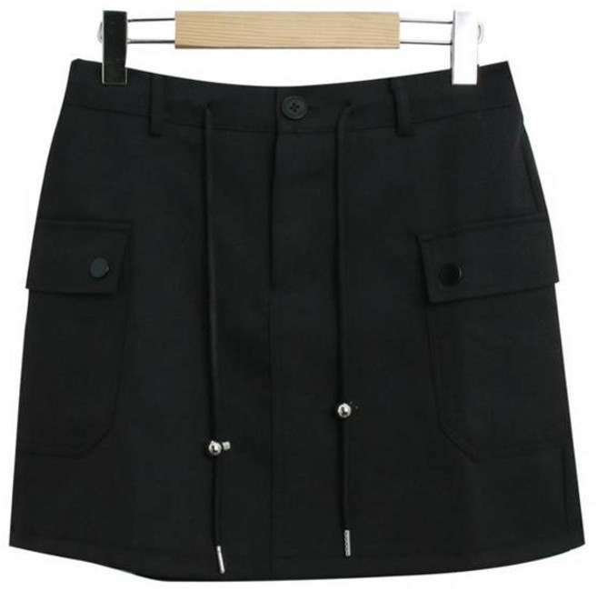 시크블랙 웬비안 뒷밴딩 유니크 승트링 뒷핀턱 카고 미니 스커트 cpsk6342k43