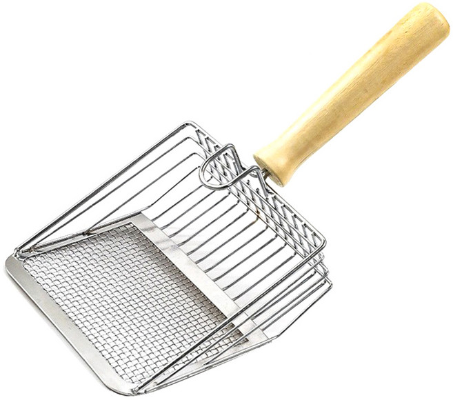 둥둥펫 스테인리스 우드 손잡이 하프 고양이 모래삽, 혼합색상, 1개