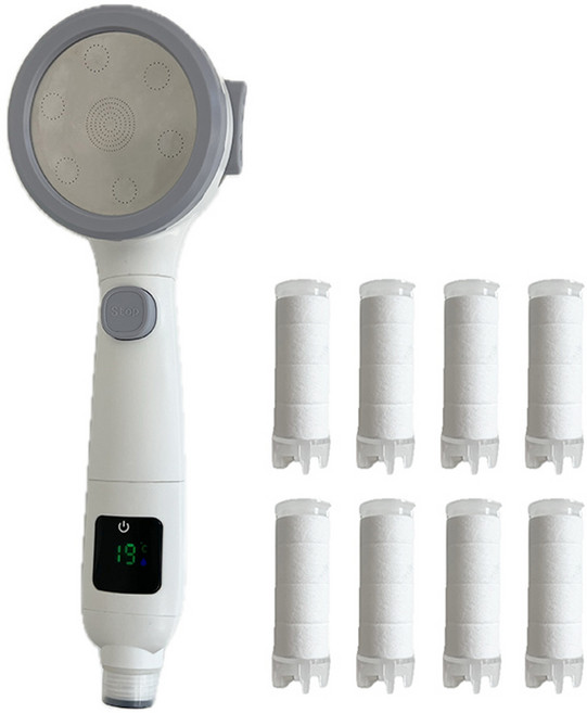 윈프라이스 온도체크 4way 필터 샤워기 + 전용필터 8p 세트, 1개, 화이트