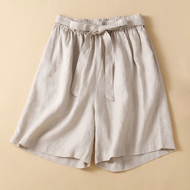 아뗄릭 여성용 통기성 빅사이즈 리본 스트링 린넨 반바지 14073