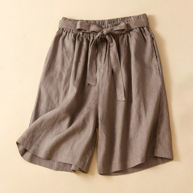아뗄릭 여성용 통기성 빅사이즈 리본 스트링 린넨 반바지 14073