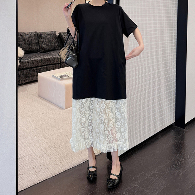 아뗄릭 반팔 코튼 쉬폰 롱 원피스 14052 빅사이즈 포함