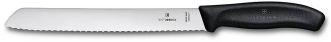 빅토리녹스 스위스 클래식 물결 날 브레드 나이프 6.8633.21G, 블랙, 1개