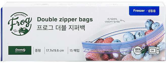 프로그 더블 지퍼백 냉동 중형, 중(M), 15개입, 1개