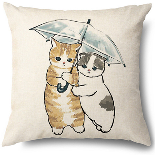 홈플로우 귀여운 고양이 일러스트 모음 솜미포함 쿠션커버