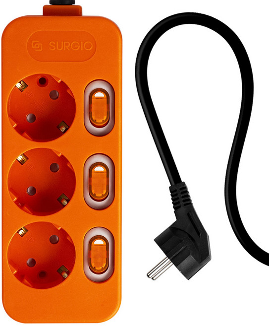 SURGIO 彩色獨立開關電線型3孔延長線 DH-2039-RT, 1m, 橘色, 1個