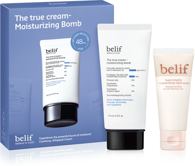 빌리프 더 트루 크림 모이스춰 라이징 밤 + 리제너레이팅 나이트 마스크 35ml 세트, 1개, 75ml - 쿠팡