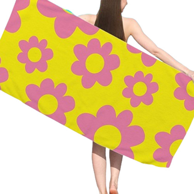소니오 썸머 패턴 소프트 비치 타월 70 x 150 cm, 08 옐로우 + 핑크, 1개