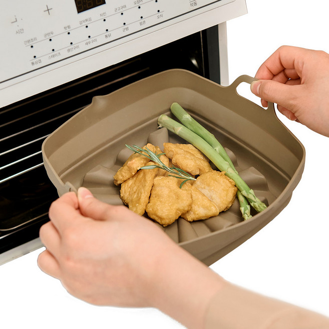 르메이드 실리콘 접이식 사각 에어프라이어 리유저블 용기, 모카브라운, 1개