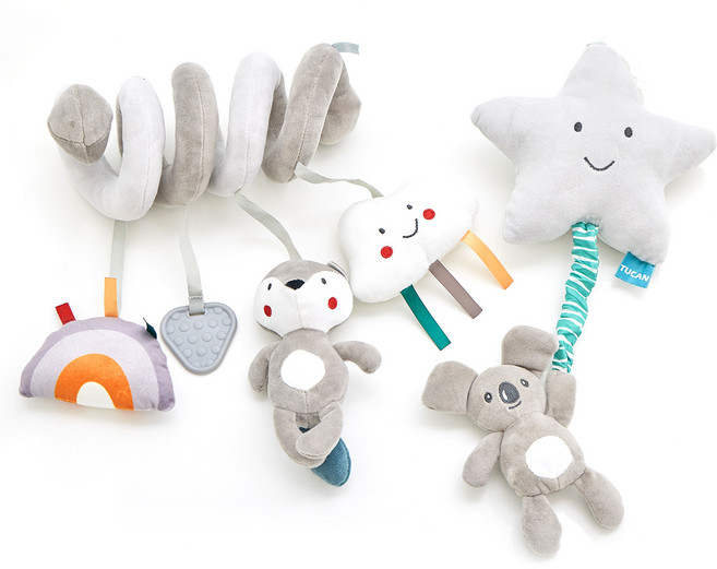 투칸 촉감놀이 스파이럴 유모차걸이 + 코알라 멜로디 인형 세트, 혼합색상, 1세트