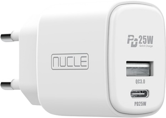 뉴클 PD 25W C타입 + USB-A타입 2포트 PPS 초고속 충전기, 화이트, 1개