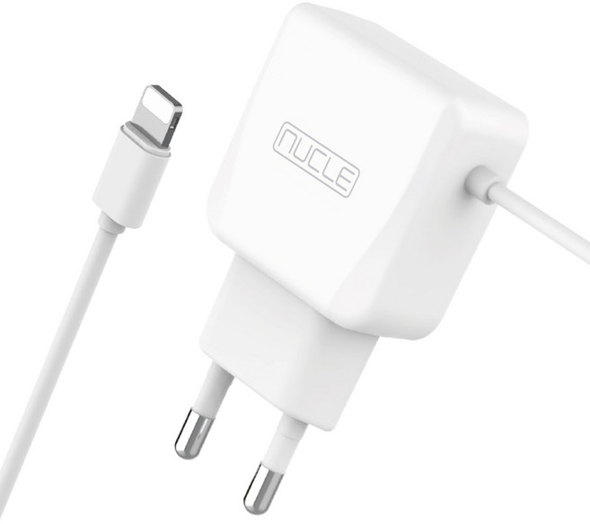 뉴클 2.1A 8핀 일체형 유선 고속충전기, 화이트, 1개