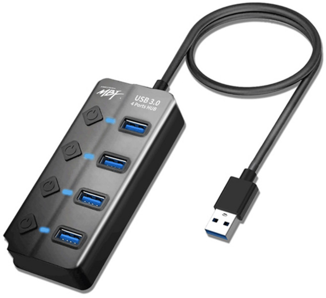 엠비에프 USB 3.0 A타입 4포트 무전원 USB허브 MBF-UH304BK, 블랙, 1개