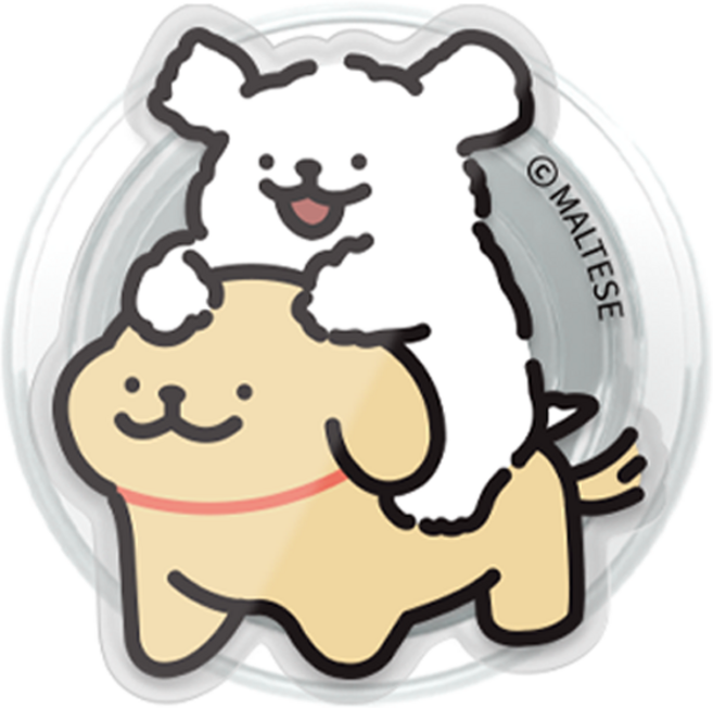 Maltese線條小狗手機支架, 1個, 揹著的狗狗情侶