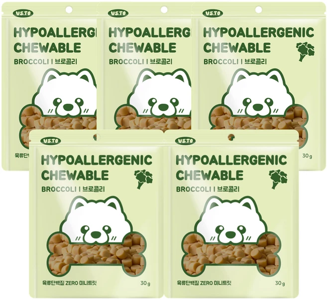 비토 반려동물 하이포알러제닉 츄어블, 브로콜리, 30g, 5개 - 쿠팡