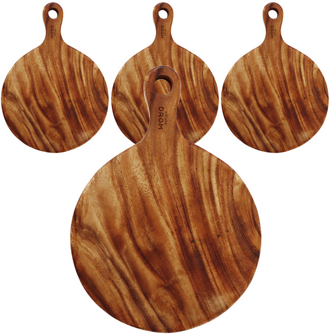 부엌다옴 레인트리 원목 원형 도마, 우드, 4개