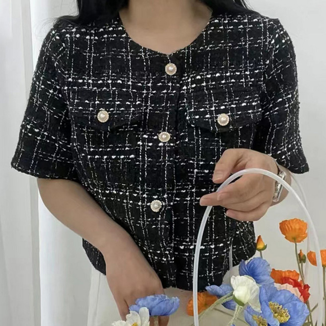 페이퍼먼츠 여성용 여름 자카드 반팔 자켓 22436