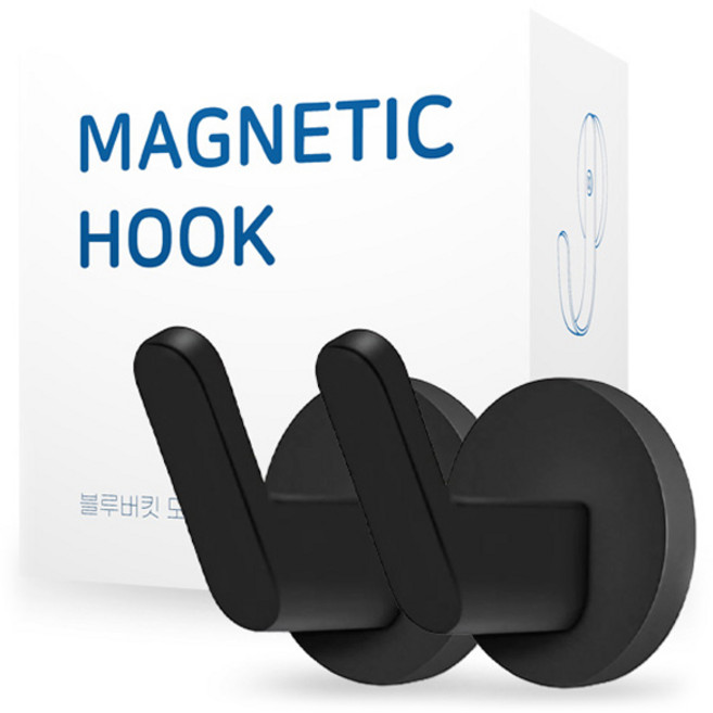 블루버킷 모던 현관 자석 고리 L자형 후크, 블랙, 2개