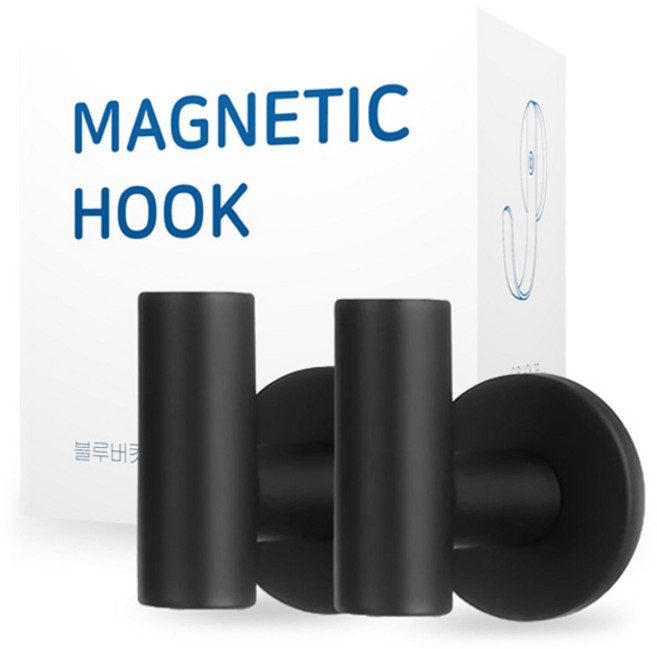 블루버킷 모던 현관 자석 고리 원기둥 후크, 블랙, 2개