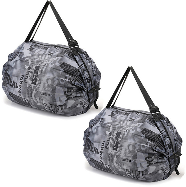 알로데 템푸스 레터링 접이식 장바구니 쇼핑백, 02 그레이, 2개