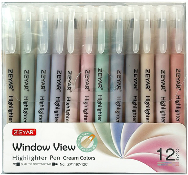 제야르 투코비 듀얼팁 투시 형광펜 12색, 크림, 12개