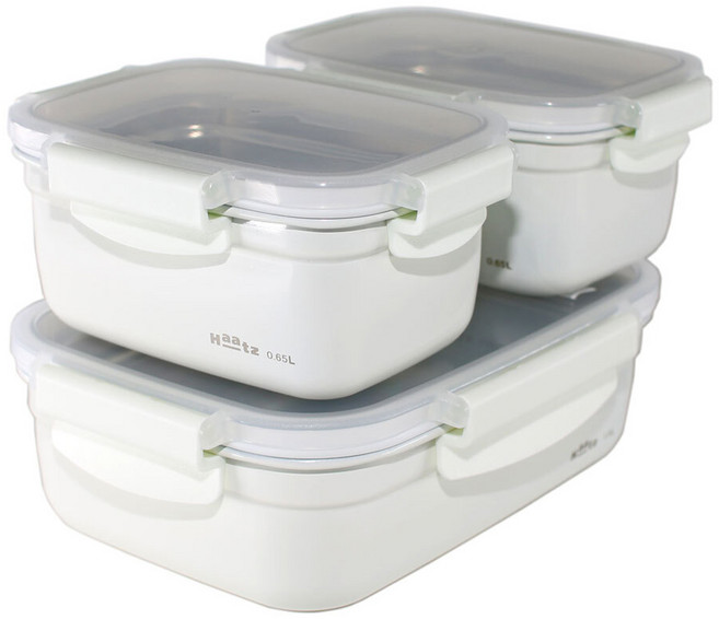 하츠 데코 스텐 밀폐용기 세트, 650ml(2p) + 1.5L(1p), 1세트