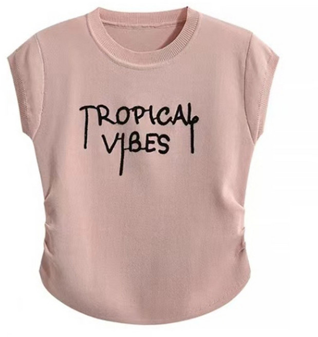 페이퍼먼츠 여성용 포인트 자수 레터 셔링 슬림 니트 22466