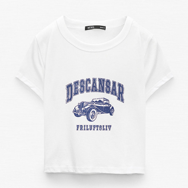 미쏘 여성용 크롭 슬림 그래픽 반팔 티셔츠