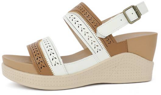 J SHOE 女款牛皮Letra厚底露跟涼鞋 7cm, 250, 駝色