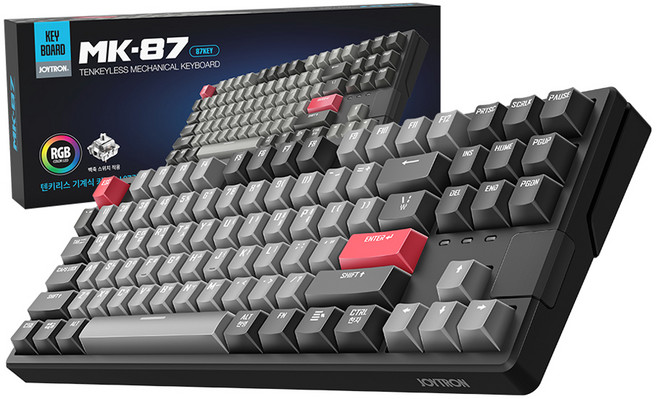 JOYTRON 低噪音PBT電競機械式有線鍵盤, MK87, 白軸, 黑色