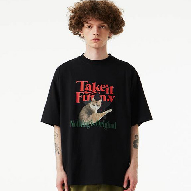 어반에이지 남녀공용 통기성 테이크 잇 퍼니 펫 오버 반팔 면 티셔츠
