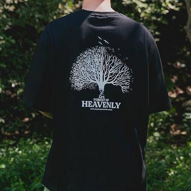 앨빈클로 남녀공용 FOREST OF HEAVENLY 오버핏 통기성 반팔 티셔츠 AST4255