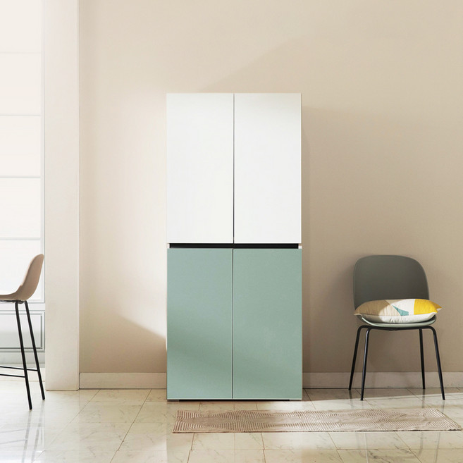 장인가구 E0 플레이트 주방수납장 800 방문설치, 화이트+민트