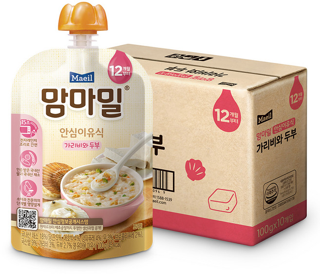 맘마밀 매일 안심이유식, 혼합맛(가리비/두부), 100g, 10개