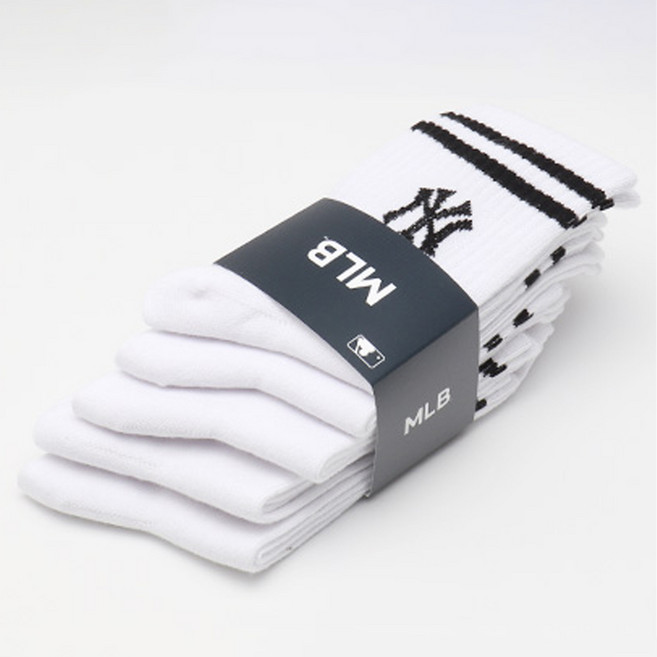 New York Yankees 男款時尚 Big Two Line Logo 中筒襪 5雙入