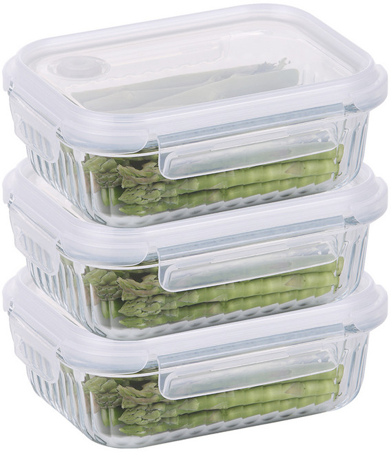 네오플램 웨이브락 내열유리 V 스팀홀 직사각 밀폐용기 600ml, 3개, 단품