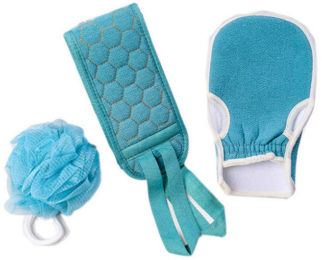 미동마켓 소프트 샤워타올 3종 세트, 블루, 1세트