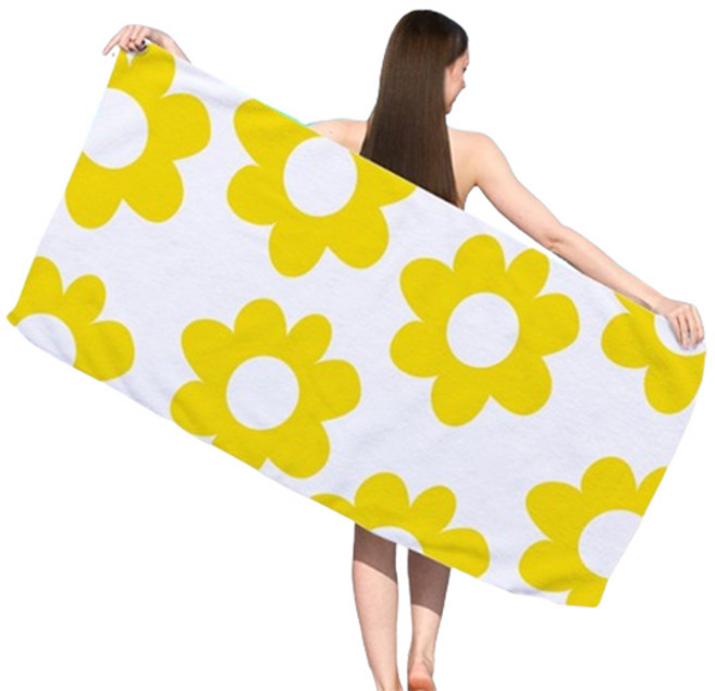 소니오 썸머 패턴 소프트 비치타월 70 x 150 cm, 13 화이트 옐로우, 1개