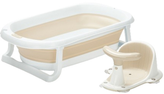 말랑하니 유아용 접이식 욕조 + 목욕의자 세트, 아몬드밀크
