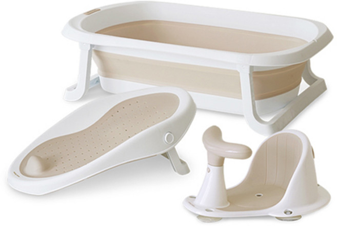 말랑하니 신생아 싱크대 욕조 + 목욕 의자 + 접이식 아기 욕조 세트, 아몬드밀크