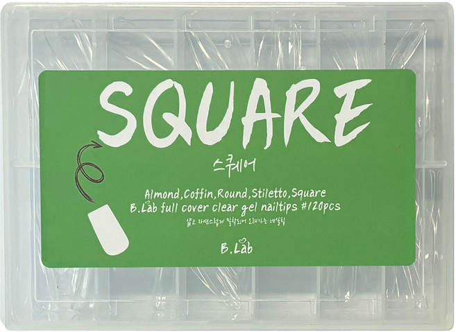 뷰랩 말랑 네일팁 스퀘어 12종 x 10p 세트, 투명, 1개