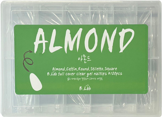 뷰랩 말랑 네일팁 아몬드 12종 x 10p 세트, 투명, 1개