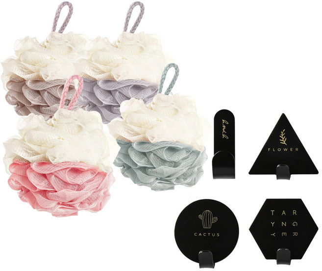 모나코올리브 라파스텔 대왕 투톤 샤워볼 4p + 노르딕후크 블랙 4종 세트, 혼합색상, 1세트