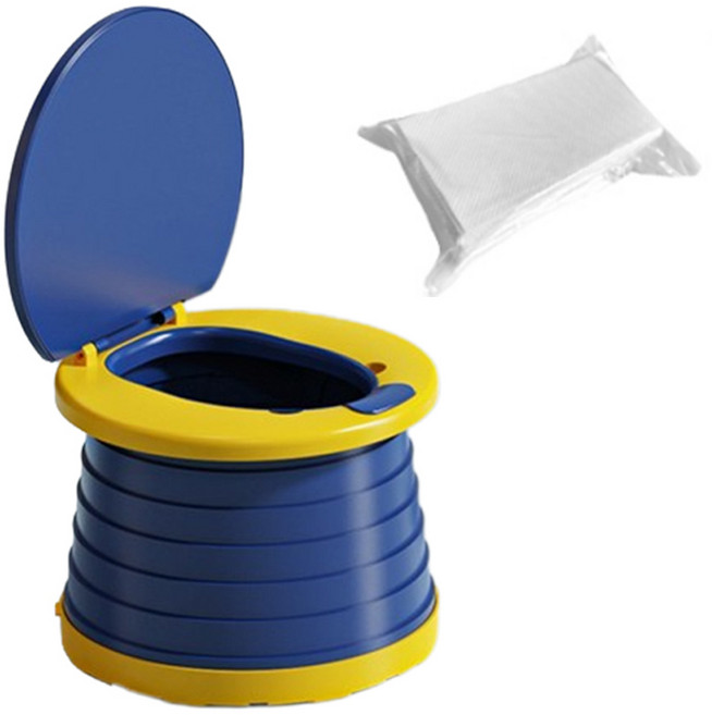 바브레 휴대용 접이식 어린이 변기 + 파우치 + 리필봉투 + 응고패드 20개, 블루