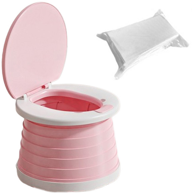 바브레 휴대용 접이식 유아변기 + 소변 응고제 티슈형, 핑크