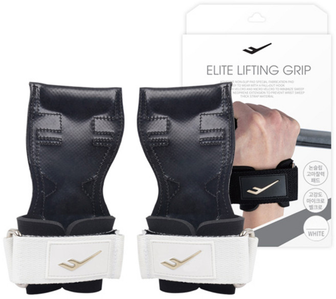 프로스펙스 엘리트 리프팅 그립 헬스 스트랩 양손세트, 화이트, 1세트