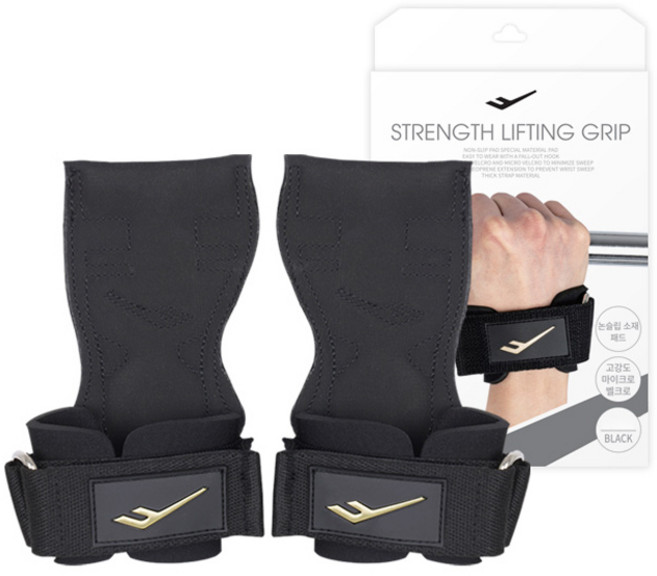 프로스펙스 스트렝스 리프팅 그립 헬스스트랩, 블랙, 1세트
