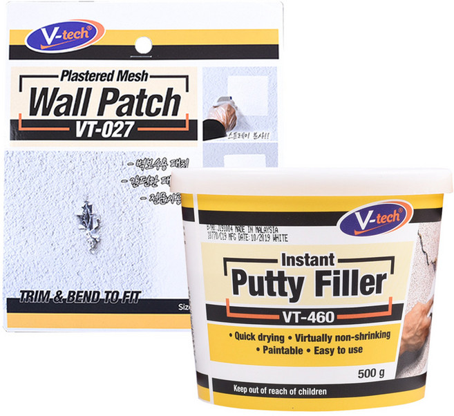 Vtech 벽 수리 월패치 + 충진제 퍼티필러 세트, 1세트